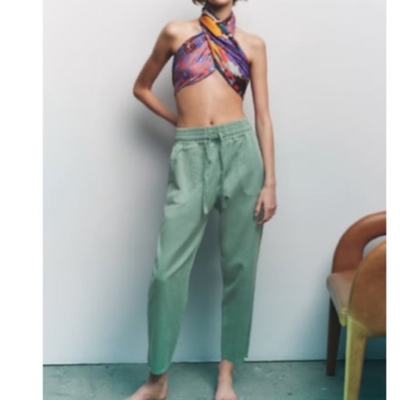 Zara Teal Green Raw Hem Jogger style pants Size: XS - Picture 4 of 10
